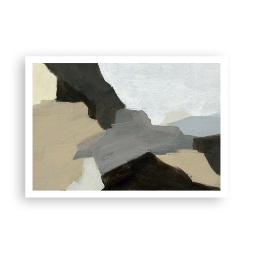 Póster - Formas abstractas en tonos beige, marrón y gris. - 100x70cm - Abstracción: partes del gris - Decoración de pared moderna para salón y dormitorio ARTTOR