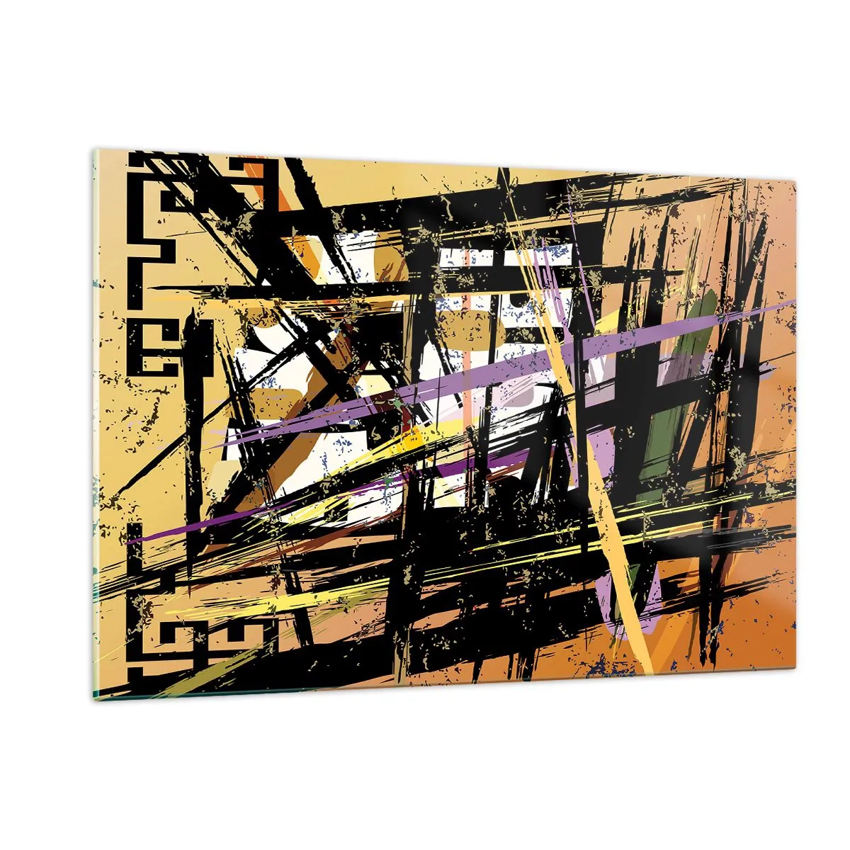 Cuadro sobre vidrio - Impresiones sobre Vidrio - Composición geométrica abstracta en líneas nítidas - 120x80cm - Corte afilado - Decoración de pared moderna para salón y dormitorio ARTTOR