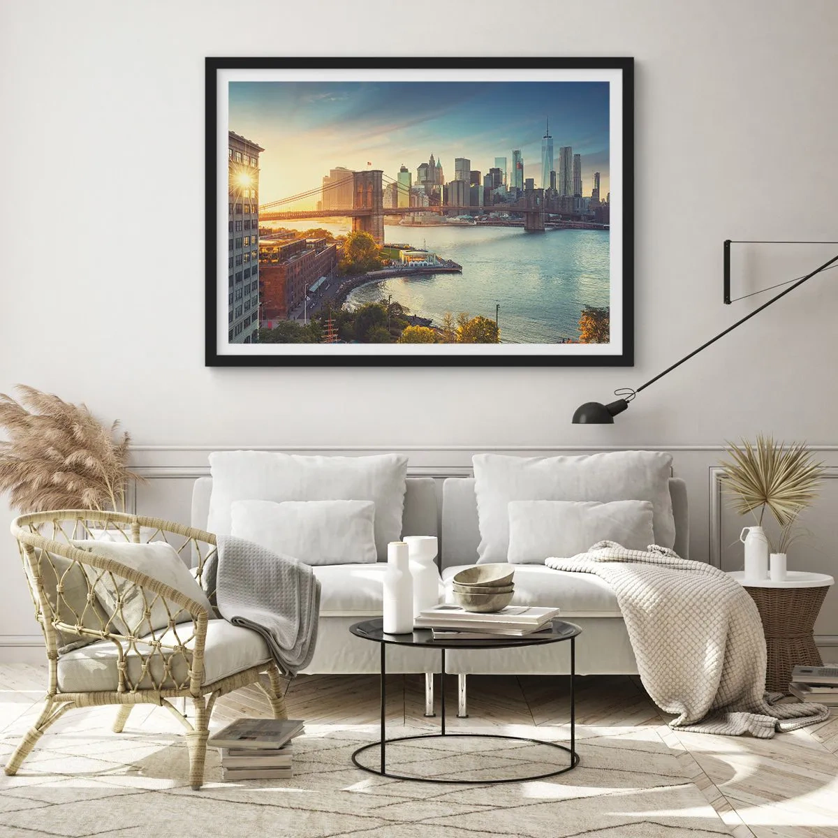 Póster en marco negro - El amanecer de la gran ciudad - 91x61 cm