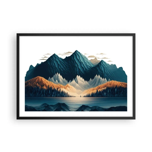 Póster en marco negro - Montañas pintorescas sobre el lago al atardecer - 70x50cm - Paisaje perfecto de montañas - Decoración de pared moderna para salón y dormitorio ARTTOR