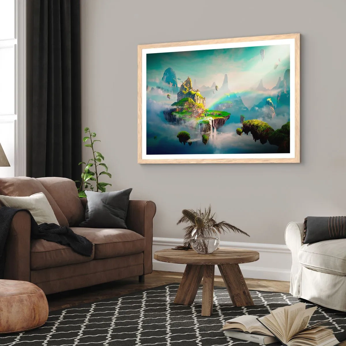 Póster en marco roble claro - El medio de la nada - islas flotantes - 40x30 cm