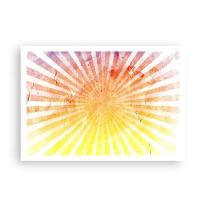 Póster - Rayos de sol en tonos naranja y amarillo. - 100x70cm - Renacer del sol - Decoración de pared moderna para salón y dormitorio ARTTOR