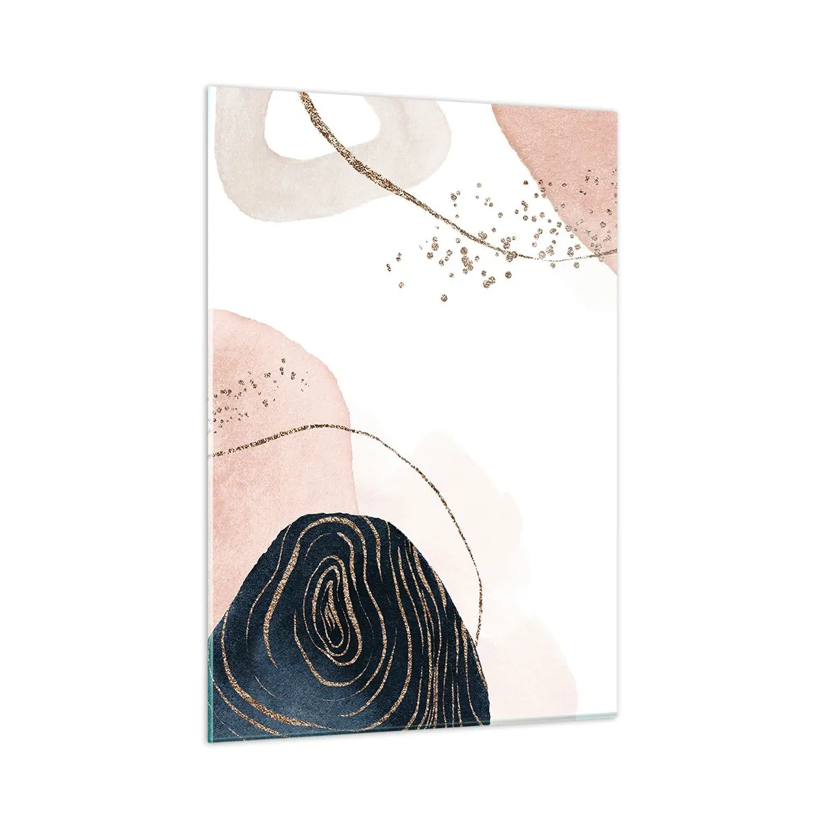 Cuadro sobre vidrio - Impresiones sobre Vidrio - Formas abstractas con acentos dorados - 50x70cm - Todo fluye - Decoración de pared moderna para salón y dormitorio ARTTOR