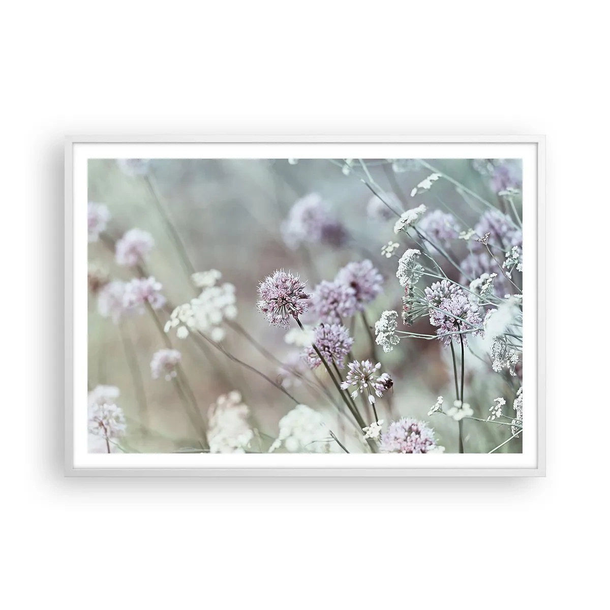 Póster en marco blanco - Dulces filigranas de hierbas - 100x70 cm