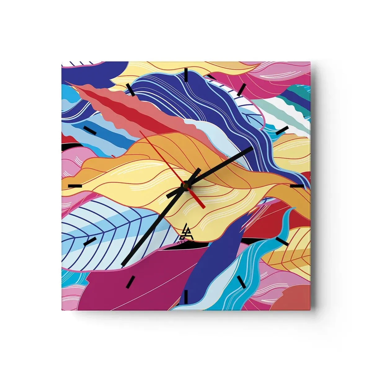 Reloj de pared - Reloj de vidrio - Desorden colorido - 40x40 cm
