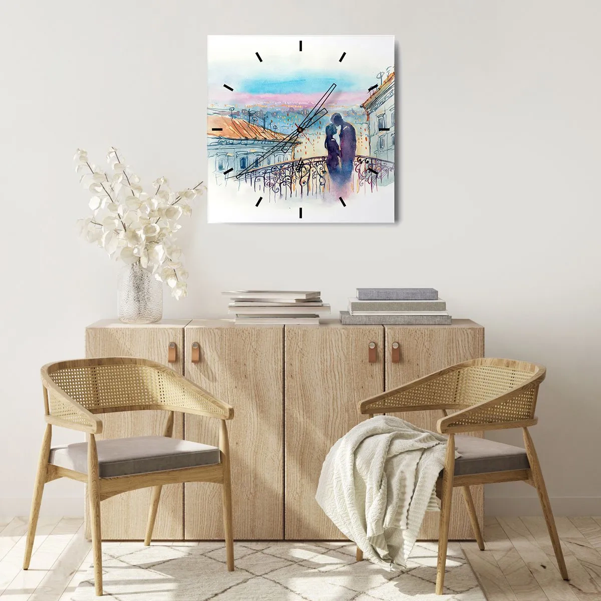 Reloj de pared - Reloj de vidrio - Los amantes de París - 30x30 cm