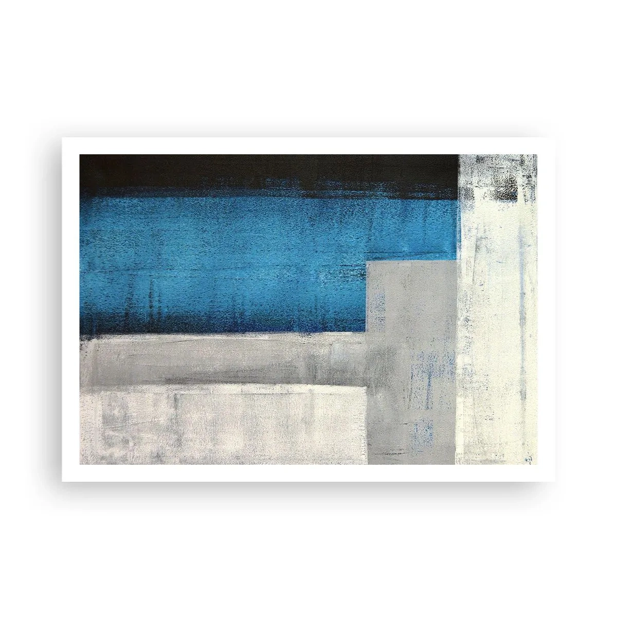 Póster - Una composición abstracta con tonos de azul, gris y blanco. - 100x70cm - Composición poética de gris y azul - Decoración de pared moderna para salón y dormitorio ARTTOR