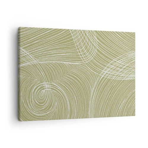 Cuadro sobre lienzo - Impresión de Imagen - Líneas verdes y blancas en una composición abstracta. - 70x50cm - Abstracción intrincada en blanco - Decoración de pared moderna para salón y dormitorio ARTTOR