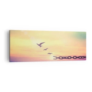 Cuadro sobre lienzo - Impresión de Imagen - Símbolo de libertad con pájaros y una cadena rota. - 140x50cm - Victoria de la libertad - Decoración de pared moderna para salón y dormitorio ARTTOR