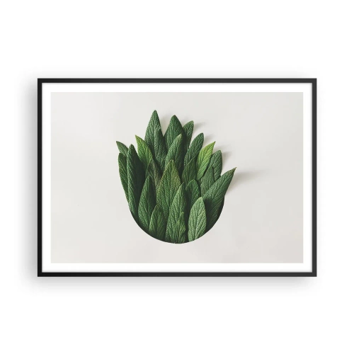 Póster en marco negro - Una composición de hojas verdes sobre un fondo claro. - 100x70cm - Curiosidad desenfrenada - Decoración de pared moderna para salón y dormitorio ARTTOR