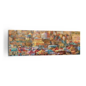 Cuadro sobre lienzo - Impresión de Imagen - Panorama pintoresco de Estambul con vistas a la bahía y a la ciudad. - 160x50cm - Una historia en Estambul - Decoración de pared moderna para salón y dormitorio ARTTOR