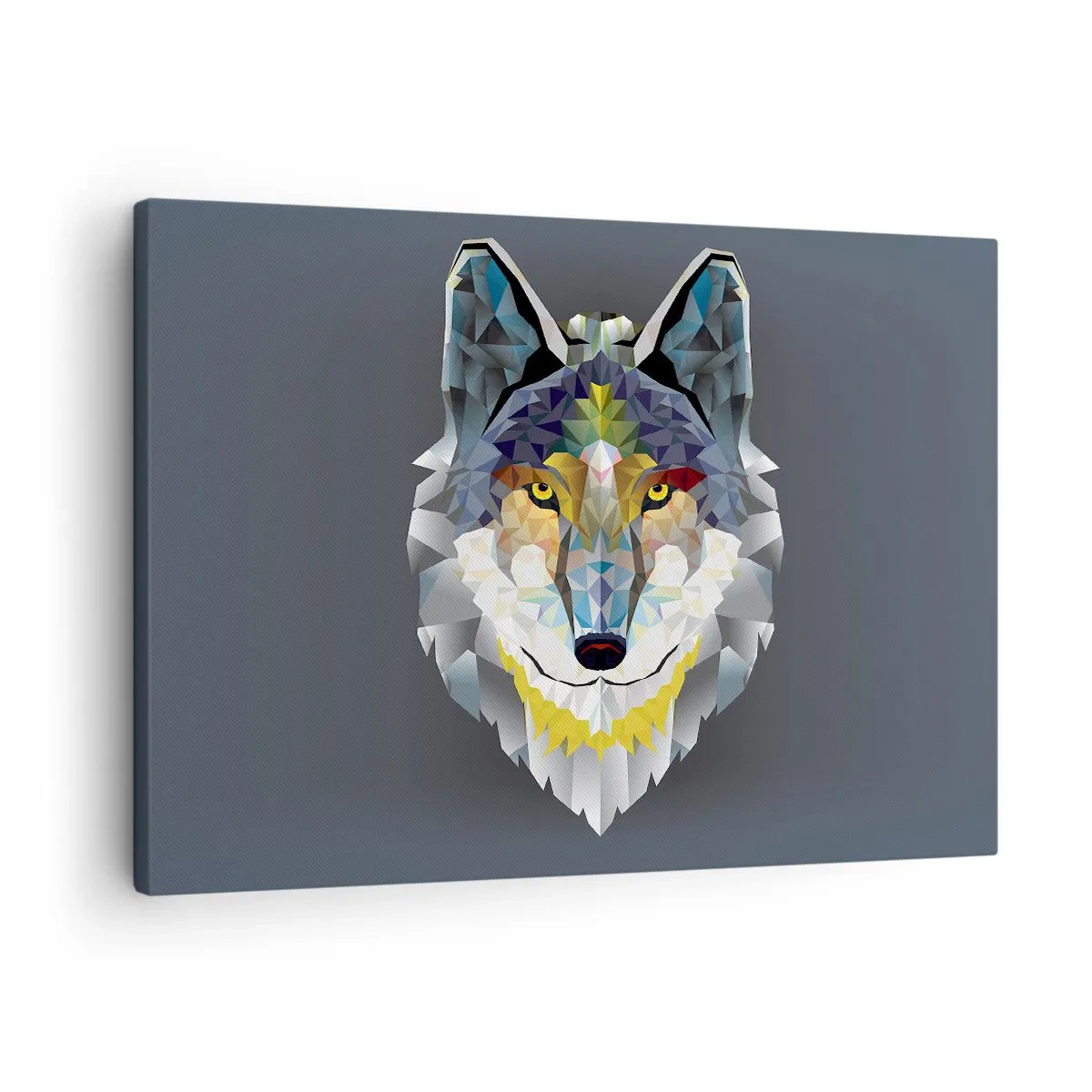 Cuadro sobre lienzo - Impresión de Imagen - Imagen geométrica de un lobo sobre un fondo gris. - 70x50cm - Habla del lobo si lo ves - Decoración de pared moderna para salón y dormitorio ARTTOR
