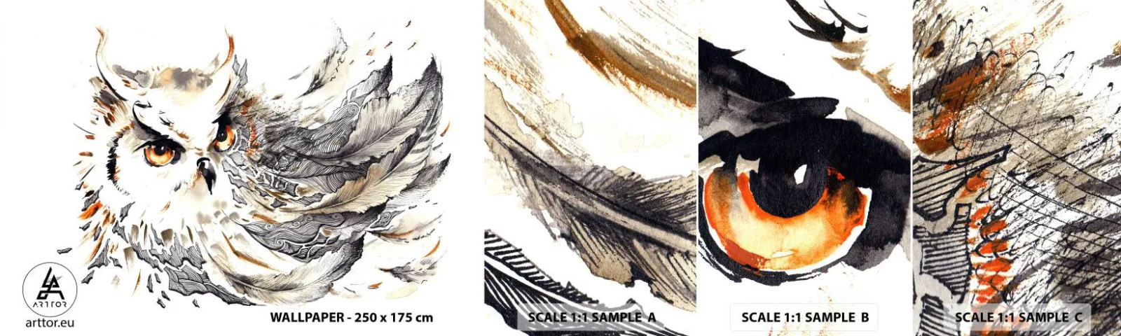 Muestra de fotomural autoadhesivo Deluxe Sticker - Venía de un mundo de magia - Pájaro, Búho, Gráficos - 100x30 cm