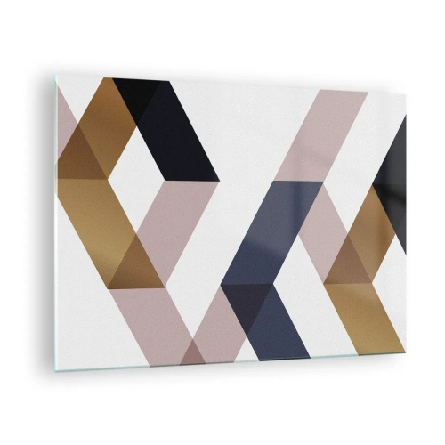 Cuadro sobre vidrio - Impresiones sobre Vidrio - Patrón geométrico en tonos dorados y beige. - 70x50cm - Rectas y ángulos - Decoración de pared moderna para salón y dormitorio ARTTOR