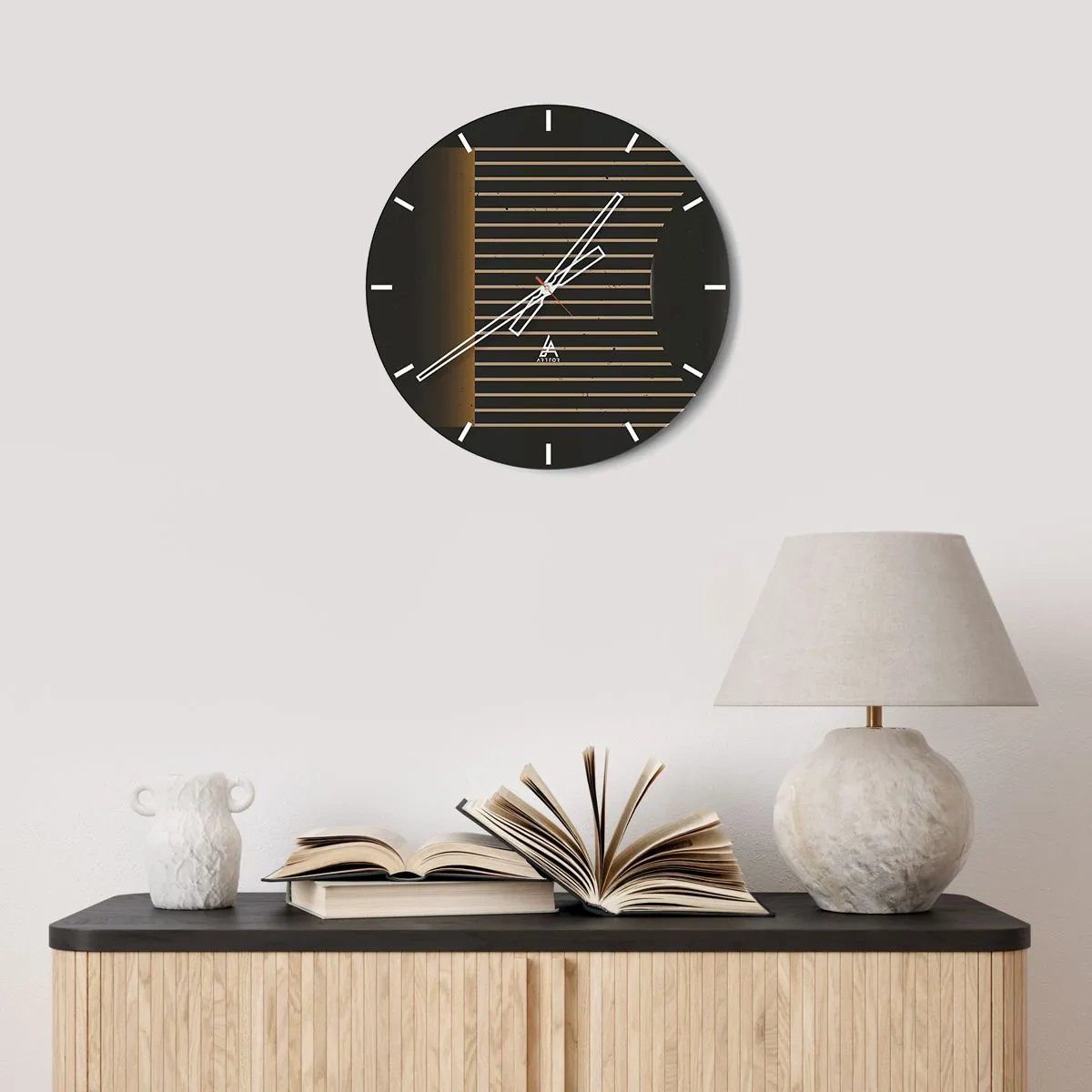 Reloj de pared - Reloj de vidrio - Una composición abstracta con líneas sobre fondo negro que crea una sensación de profundidad. - 30x30cm - Explorar la oscuridad - Decoración de pared moderna para salón, cocina y dormitorio ARTTOR