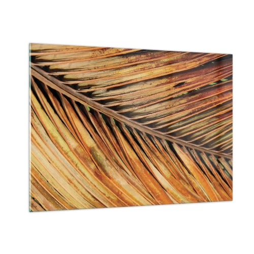 Cuadro sobre vidrio - Impresiones sobre Vidrio - Primer plano de hojas de palma secas y doradas - 100x70cm - Oro de coco - Decoración de pared moderna para salón y dormitorio ARTTOR