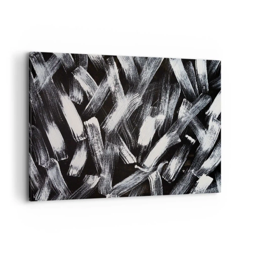 Cuadro sobre lienzo - Impresión de Imagen - Abstracción dinámica con pinceladas blancas sobre fondo negro. - 100x70cm - Abstracción en el espíritu industrial - Decoración de pared moderna para salón y dormitorio ARTTOR