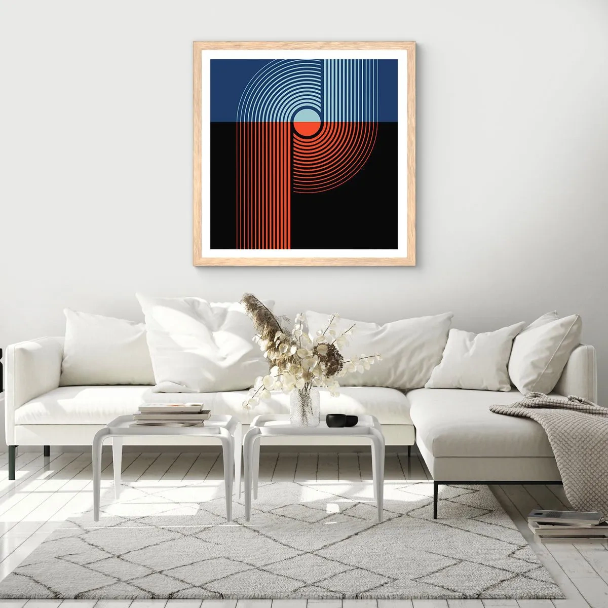 Póster en marco roble claro - En un abrazo geométrico - 50x50 cm