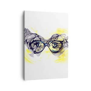 Cuadro sobre lienzo - Impresión de Imagen - Gráficos artísticos de gafas con ojos expresivos. - 50x70cm - A través de las gafas azules - Decoración de pared moderna para salón y dormitorio ARTTOR