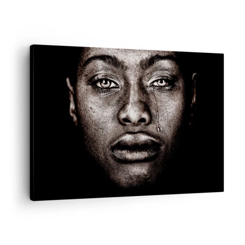 Cuadro sobre lienzo - Impresión de Imagen - Retrato de un rostro con una sola lágrima sobre un fondo negro - 70x50cm - Una lágrima - Decoración de pared moderna para salón y dormitorio ARTTOR