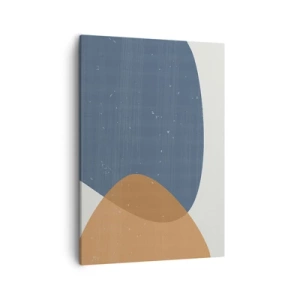 Cuadro sobre lienzo - Impresión de Imagen - Una composición geométrica minimalista en tonos azules y naranjas. - 50x70cm - Óvalos e influencias - Decoración de pared moderna para salón y dormitorio ARTTOR