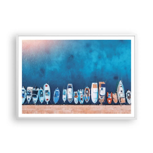 Póster en marco blanco - En fila y a la espera - 100x70 cm