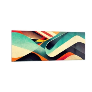 Cuadro sobre vidrio - Impresiones sobre Vidrio - Ondas abstractas coloridas en una composición dinámica - 140x50cm - Composición intensa - Decoración de pared moderna para salón y dormitorio ARTTOR