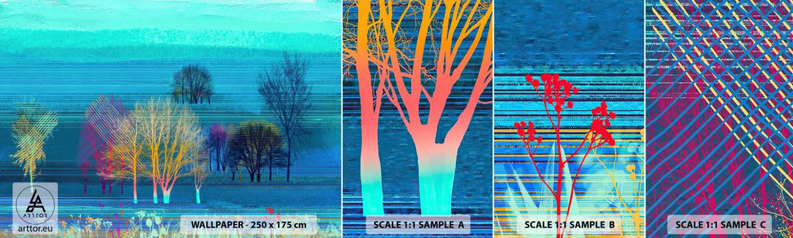 Muestra de fotomural autoadhesivo Deluxe Sticker - Un paisaje armónico - Paisaje, Bosque, Abstracción - 100x30 cm