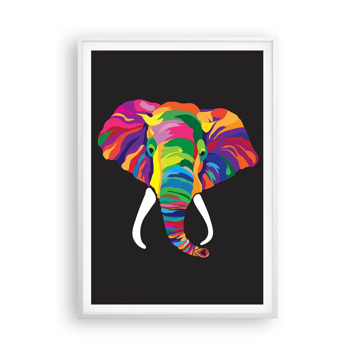 Póster en marco blanco - El elefante al que le gustaba bañarse en el arco iris - 70x100 cm