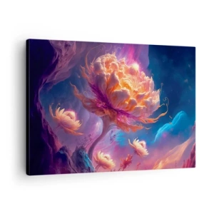 Cuadro sobre lienzo - Impresión de Imagen - Flores de fantasía en un paisaje cósmico. - 70x50cm - Otro mundo - Decoración de pared moderna para salón y dormitorio ARTTOR