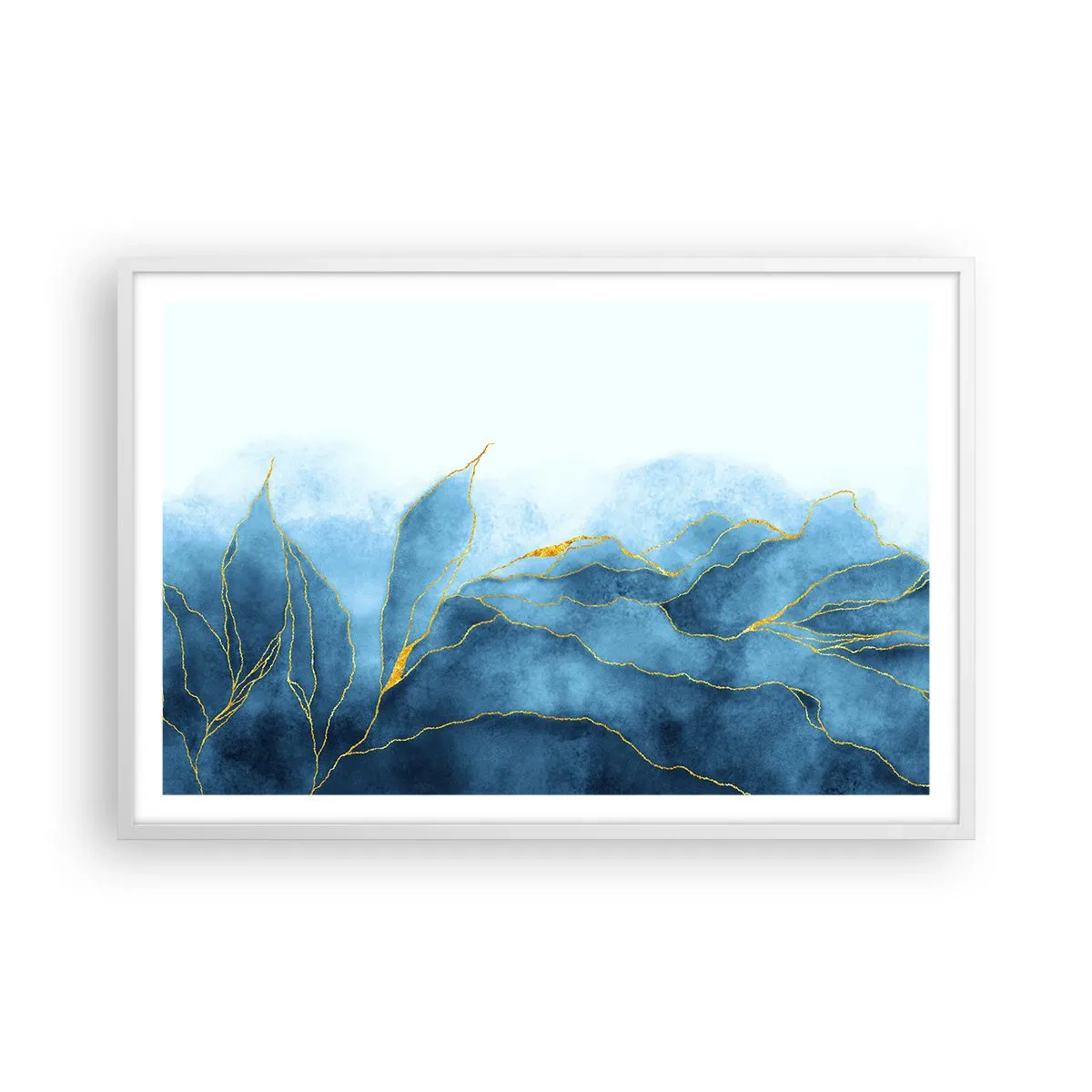 Póster en marco blanco - Oro y azul - 91x61 cm
