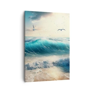 Cuadro sobre lienzo - Impresión de Imagen - Olas del mar en la playa bajo un cielo azul con gaviotas - 50x70cm - La brisa solo para ti - Decoración de pared moderna para salón y dormitorio ARTTOR