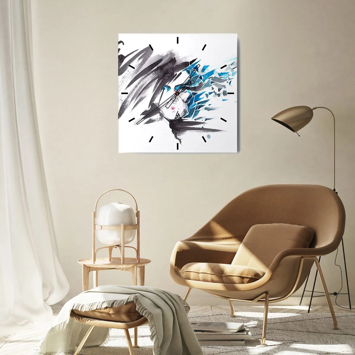 Reloj de pared - Reloj de vidrio - Un sensual retrato en gris y azul - 30x30 cm