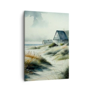 Cuadro sobre lienzo - Impresión de Imagen - Una casa junto al mar rodeada de césped y con vistas al mar. - 50x70cm - Lejos del bullicio - Decoración de pared moderna para salón y dormitorio ARTTOR