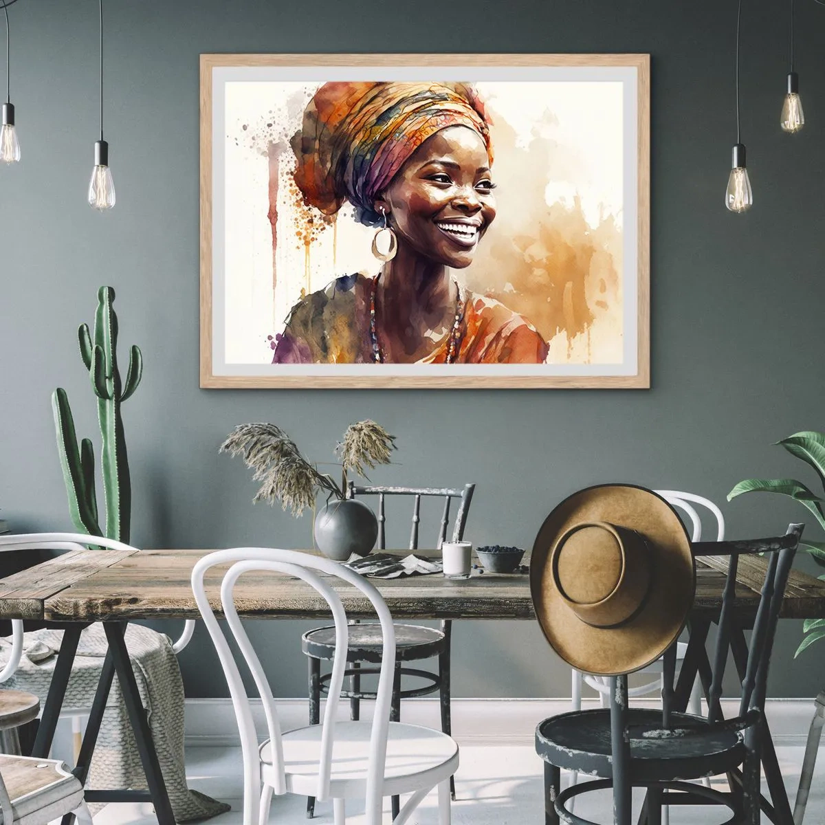 Póster en marco roble claro - Reina africana - 100x70 cm