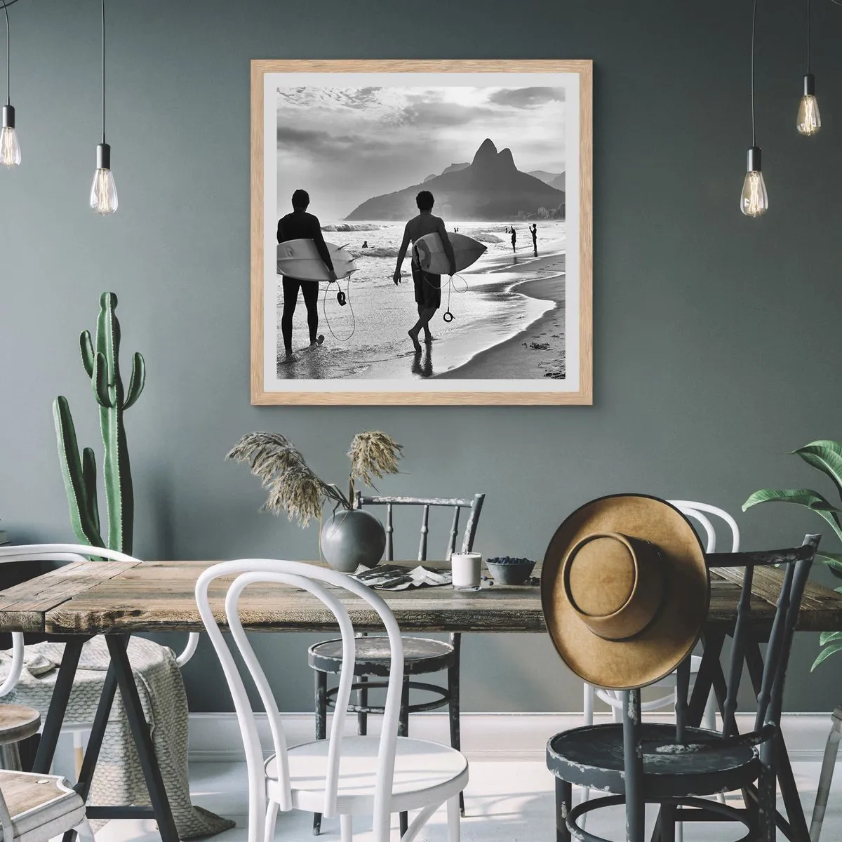 Póster en marco roble claro - Samba para una ola - 50x50 cm