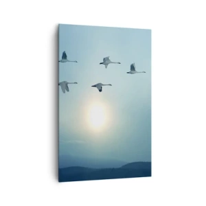 Cuadro sobre lienzo - Impresión de Imagen - Cisnes volando por la mañana - 80x120cm - Adiós al verano por un año - Decoración de pared moderna para salón y dormitorio ARTTOR