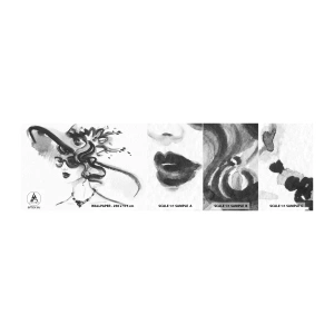 Muestra de fotomural autoadhesivo Deluxe Sticker - Una dama con carácter - mujer con sombrero, cara de mujer, En blanco y negro - 100x30 cm