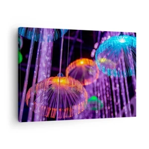 Cuadro sobre lienzo - Impresión de Imagen - Medusas luminosas y coloridas en un entorno oscuro. - 70x50cm - Fuente luminosa - Decoración de pared moderna para salón y dormitorio ARTTOR