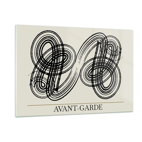 Cuadro sobre vidrio - Impresiones sobre Vidrio - Bucles y líneas vanguardistas negras sobre un fondo claro - 120x80cm - Salió espontáneamente - Decoración de pared moderna para salón y dormitorio ARTTOR