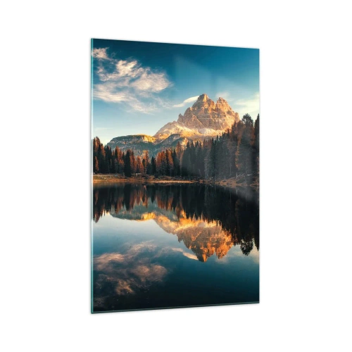 Cuadro sobre vidrio - Impresiones sobre Vidrio - Paisaje de montaña con lago y bosque. - 70x100cm - Paisaje duplicado - Decoración de pared moderna para salón y dormitorio ARTTOR