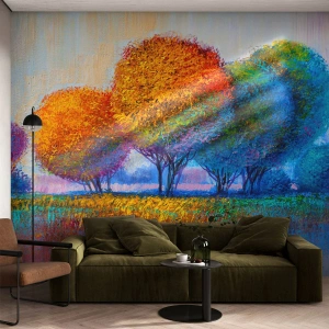 Fotomural Premium Sand - Un conjunto de colores llamativos - Abstracción, Paisaje, Árboles - 250x175 cm