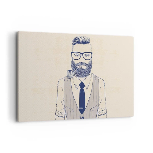 Cuadro sobre lienzo - Impresión de Imagen - Hombre estilizado con barba, pipa y gafas. - 120x80cm - Alegre, masculino y a la moda - Decoración de pared moderna para salón y dormitorio ARTTOR
