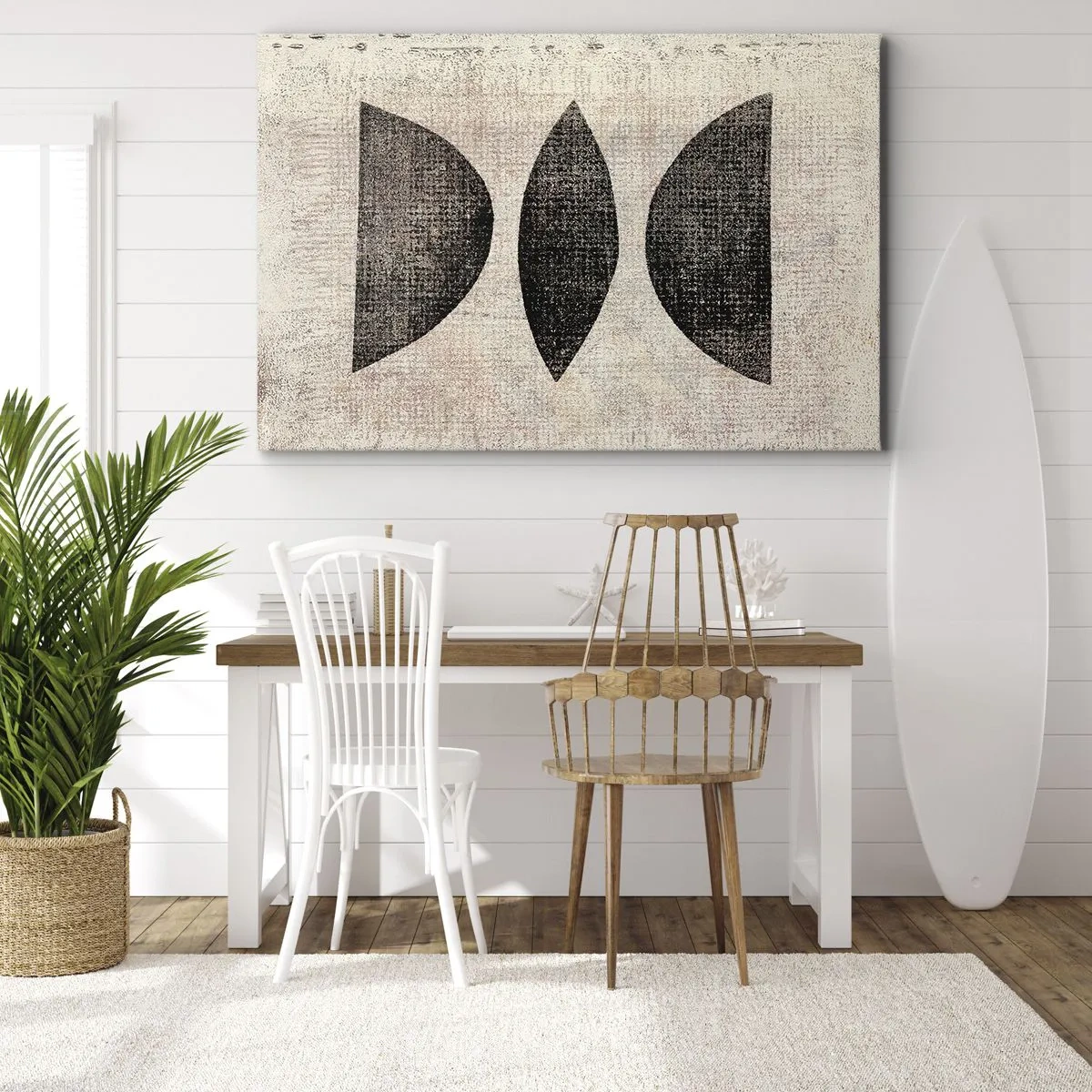 Cuadro sobre lienzo - Impresión de Imagen - Formas étnicas en tonos oscuros sobre un fondo claro. - 70x50cm - Abstracción étnica - Decoración de pared moderna para salón y dormitorio ARTTOR