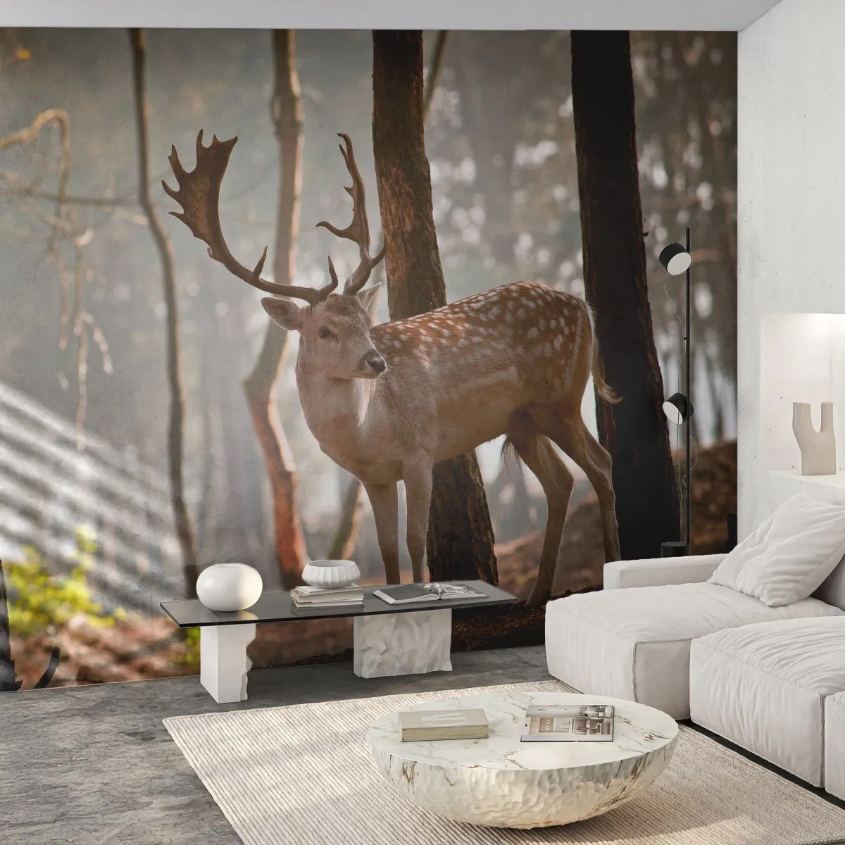 Fotomural Premium Canvas - La luz de la juventud - animales, Ciervo, Bosque - 250x175 cm