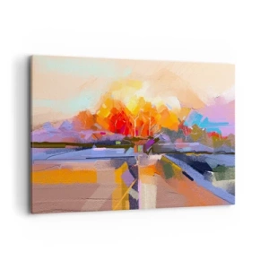 Cuadro sobre lienzo - Impresión de Imagen - Un paisaje abstracto con intensos colores otoñales. - 120x80cm - Llegó el otoño - Decoración de pared moderna para salón y dormitorio ARTTOR