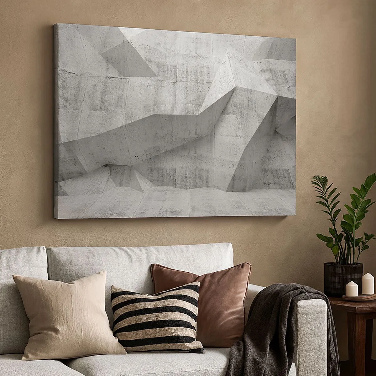 Cuadro sobre lienzo - Impresión de Imagen - Formas geométricas de hormigón en gris - 70x50cm - Un verdadero desafío - Decoración de pared moderna para salón y dormitorio ARTTOR
