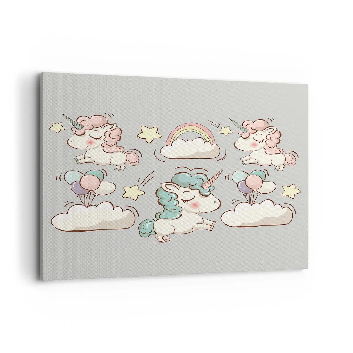 Cuadro sobre lienzo - Impresión de Imagen - Lindos unicornios sobre un fondo pastel. - 100x70cm - Estoy seguro de que existen - Decoración de pared moderna para salón y dormitorio ARTTOR