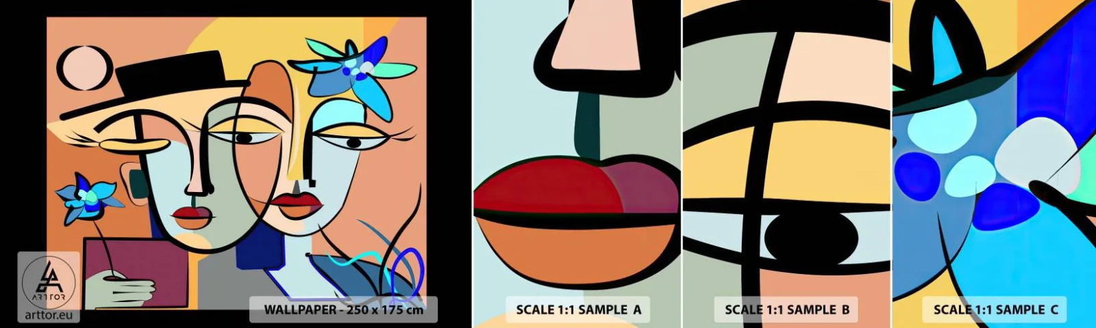 Muestra De Fotomural Standard Eco - Randez vous de Picasso - Caras, Moderno, Cubismo - 100x30 cm