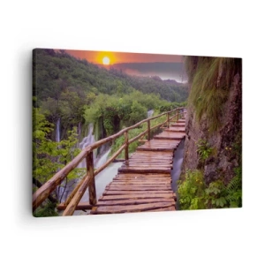 Cuadro sobre lienzo - Impresión de Imagen - Un puente con vistas a las cataratas al atardecer. - 70x50cm - Una belleza inimaginable - Decoración de pared moderna para salón y dormitorio ARTTOR